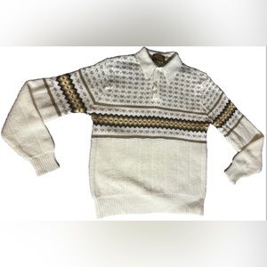 Sweater Emporium Mens M Vintage Knit Fair Isle Long Sleeve Acrylic V-Neck Collar